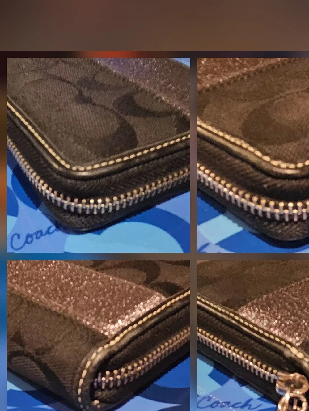 Coach Legacy Black Signature Zip Wallet with Metallic Stripe